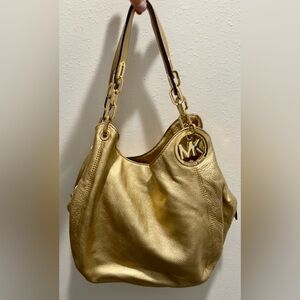 Gold Michael Kors pebble leather Fulton tote